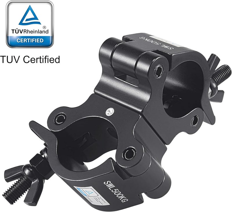 GZhumin Pro TUV Swivel Truss Clamp Black 2 inch, 2 Packs Heavy Duty 1100lb / 500kg Swivel Coupler 50mm Truss Clamps, Dual Head Turn As Needed Two 360 Degree Lighting Clamps, Fit truss OD 48-52mm / 2” - Image 2